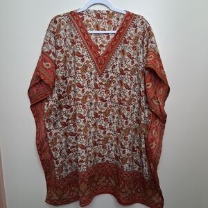 Boho Paisley Swim Cover Up Kaftan Multicolor Satin Bohemian OS